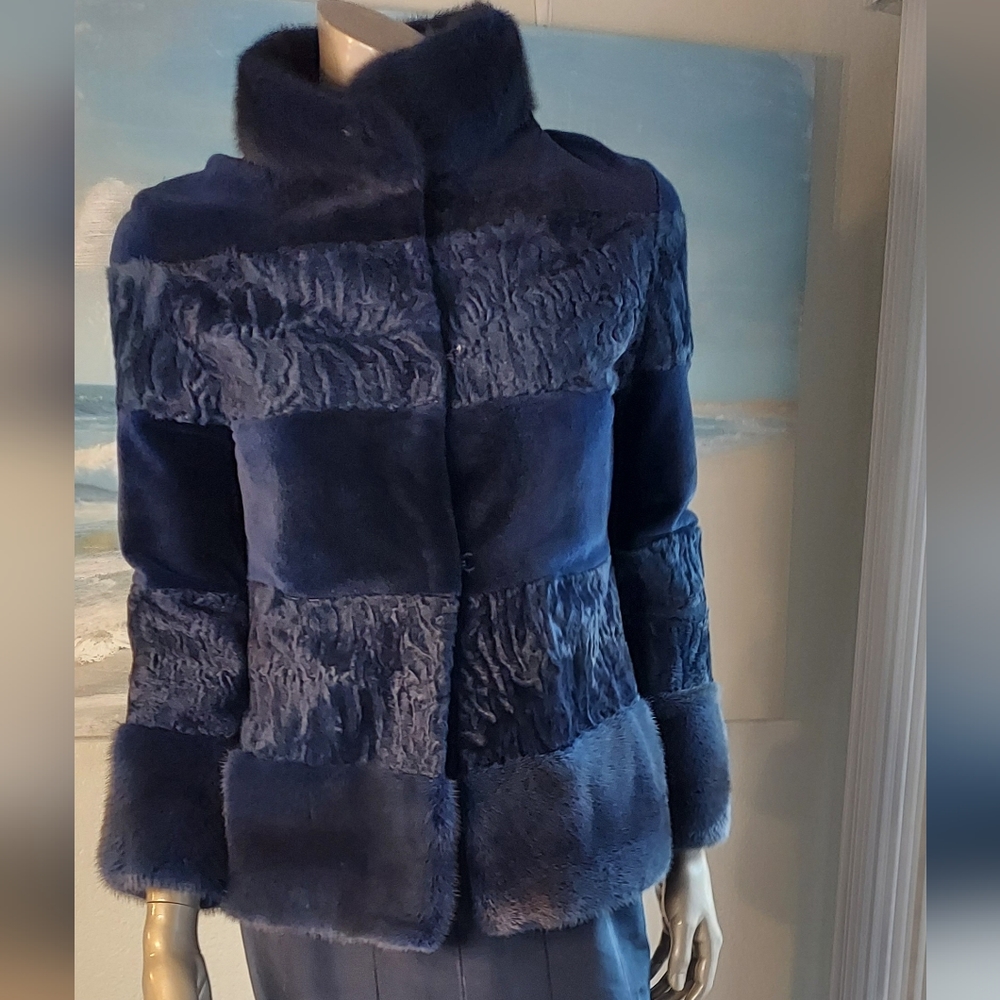 ○$25,000 NEW OSCAR DE LA RENTA FUR BLUE MINK LAMB JACKET US M L - Picture 4 of 15